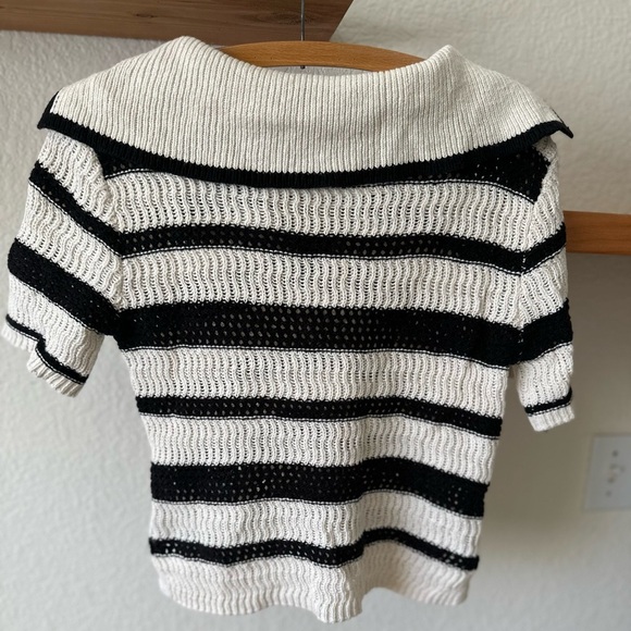 Sanctuary Knitted Collared Top In Black and Cream Stripe XXS - Picture 3 of 4